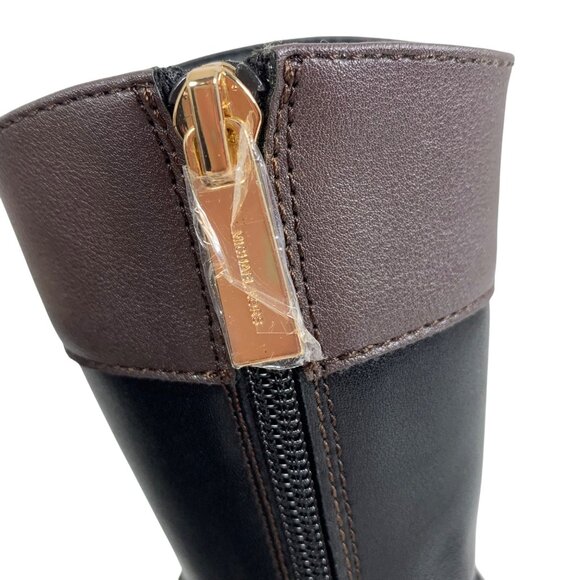 Michael Kors Black & Brown Mid-Calf Boots Gold Detail Side Zipper Girls SZ 5 NEW - Picture 3 of 8